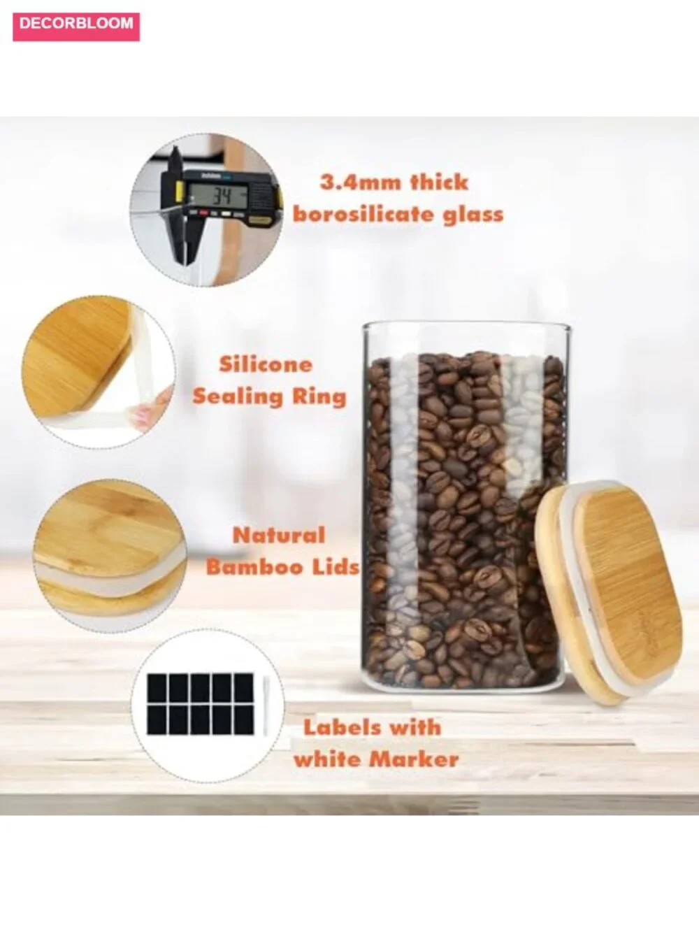 Glass Storage Containers with Airtight Bamboo Lids Set of 4, Food Storage,